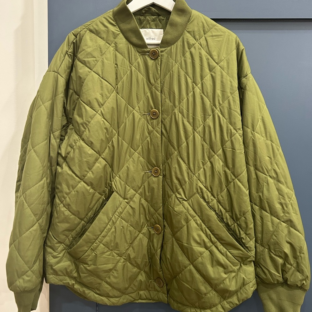 Aritzia Olive Green Quilted Bomber Jacket